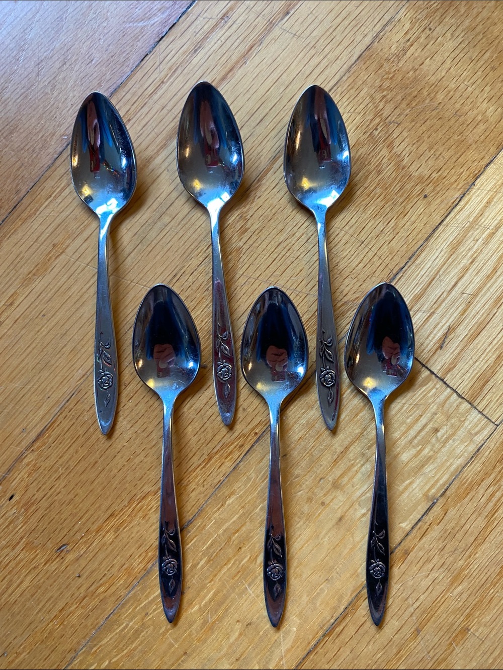 Tiny Vintage Oneida “My Rose” Demitasse/Coffee Spoons 1960’s Stainless Steel